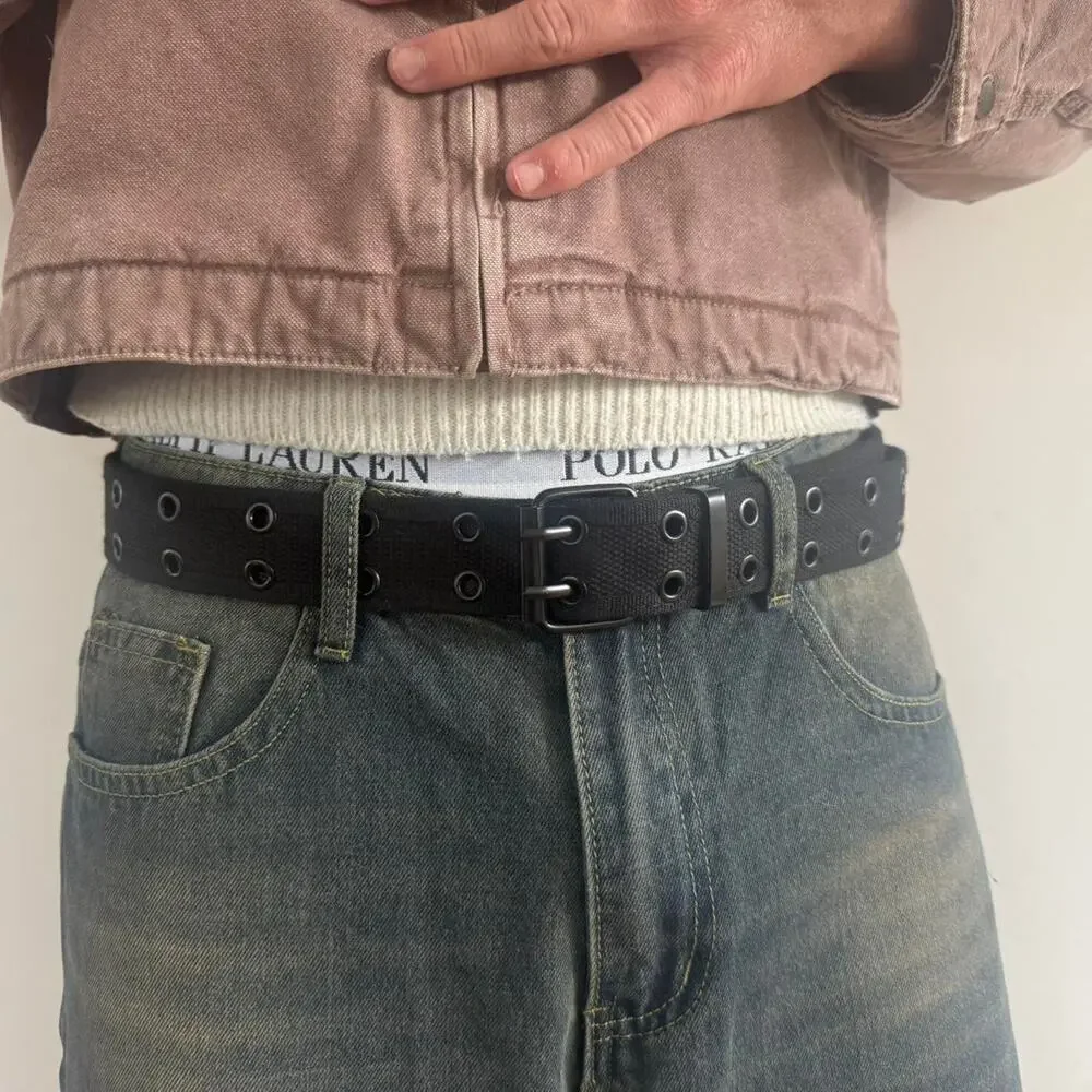 Black canvas belt with metal